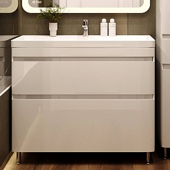 Style Line Тумба с раковиной напольная Атлантика 100, Люкс антискрейч, PLUS – фотография-5